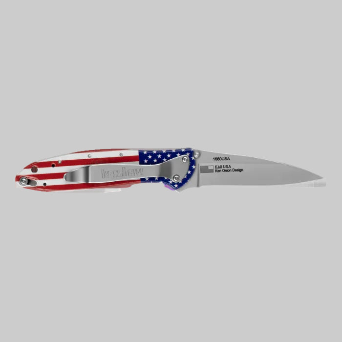 Kershaw Leek – USA Flag Assisted Opening 14C28N Blade & American Flag Aluminum Handle