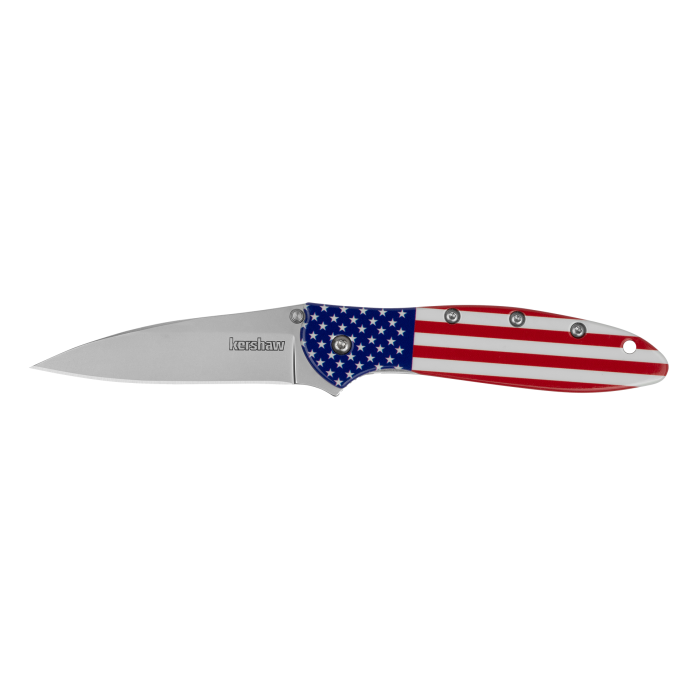Kershaw Leek – USA Flag Assisted Opening 14C28N Blade & American Flag Aluminum Handle