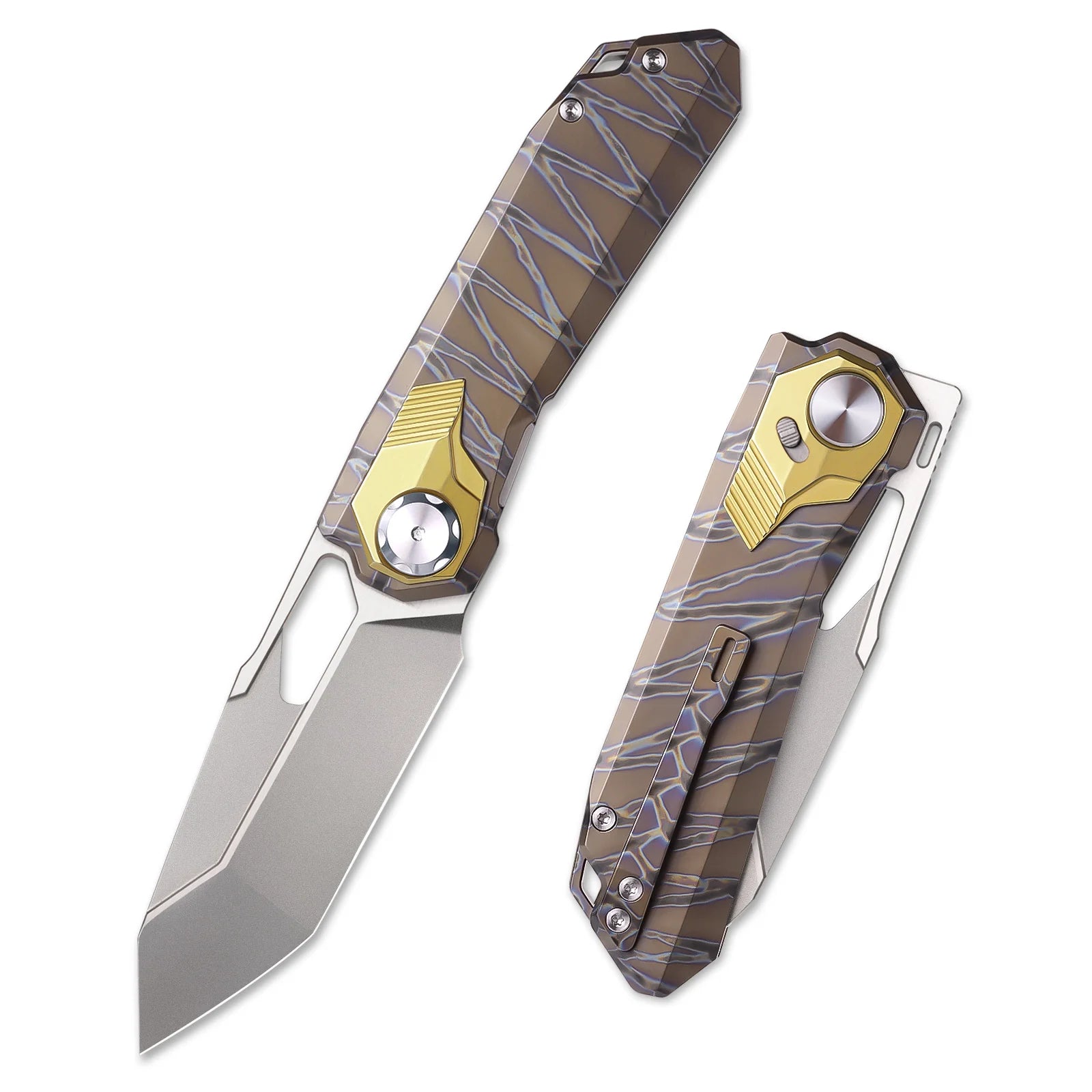 REMETTE RT-Peregrine Falcon Knife Thunder Lightning Titanium Handle M390 Knives with Safety Lock RTT1-CX