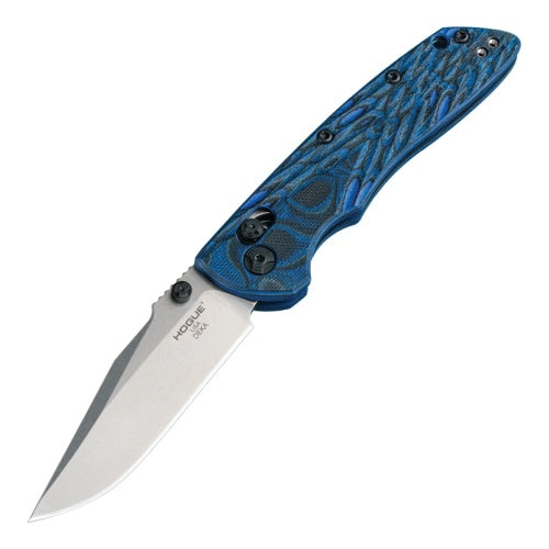 Hogue Deka Manual Folder 3.25" Clip Point Blade - Stone Tumbled G-Mascus Blue G10 Frame