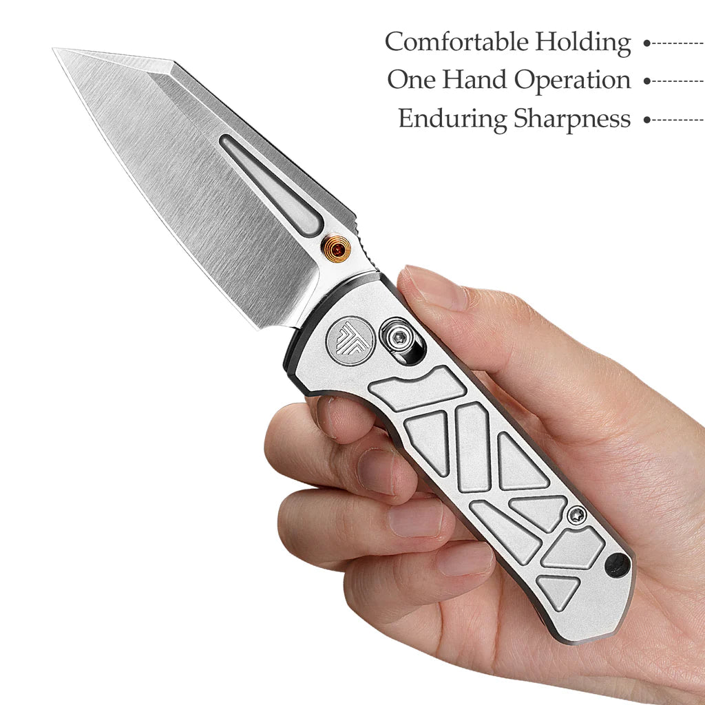 Trivisa Skarn Crossbar Lock EDC Folding Pocket Knife,2.9'' M390 Steel Blade, Titanium Handle