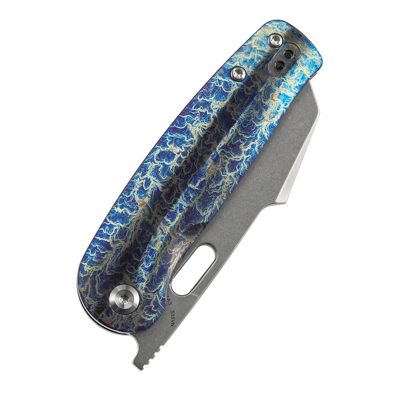 KANSEPT Orlok Thumb Hole Titanium with Lightning Strike Finish(3.03" CPM S35VN) Terry Cour II Design- K2111A3