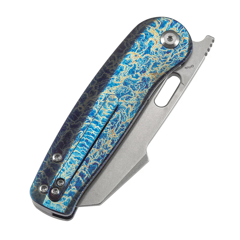 KANSEPT Orlok Thumb Hole Titanium with Lightning Strike Finish(3.03" CPM S35VN) Terry Cour II Design- K2111A3