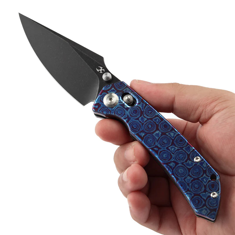 KANSEPT Fenrir Crossbar Lock Knife Timascus Handle (3.48'' CPM S35VN Blade) Greg Schob Design - K1034V6