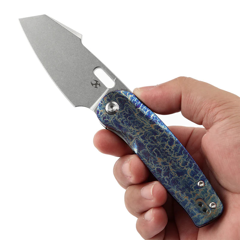 KANSEPT Orlok Thumb Hole Titanium with Lightning Strike Finish(3.03" CPM S35VN) Terry Cour II Design- K2111A3