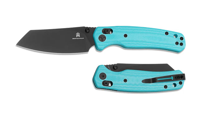BESTECHMAN Cicada’s Wing BMK06J – 3.15″ 10Cr15MoV Blade, Light Blue G10 Scales, B‑Lock Folding Knife