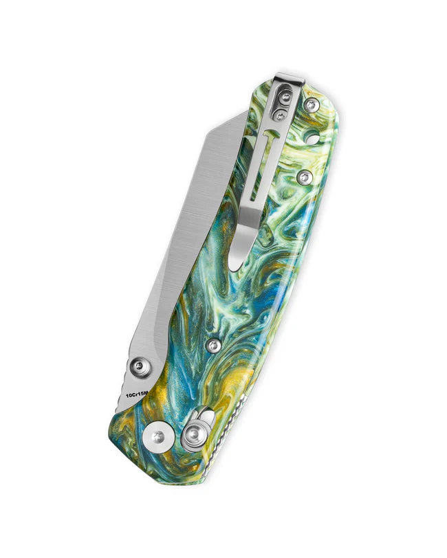 BESTECHMAN Cicada’s Wing BMK06P – 3.15″ 10Cr15MoV Blade, Resin Scales, B‑Lock Folding Knife