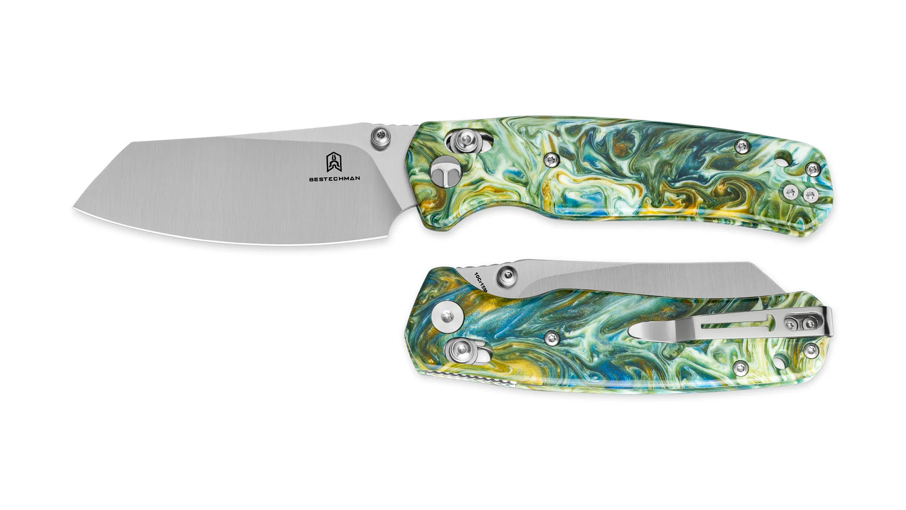 BESTECHMAN Cicada’s Wing BMK06P – 3.15″ 10Cr15MoV Blade, Resin Scales, B‑Lock Folding Knife