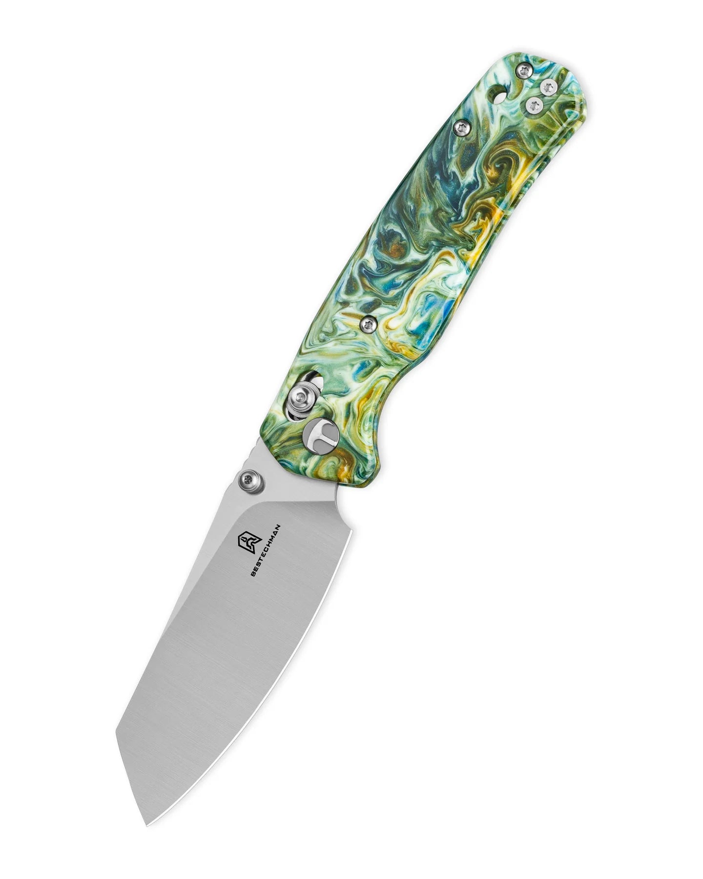 BESTECHMAN Cicada’s Wing BMK06P – 3.15″ 10Cr15MoV Blade, Resin Scales, B‑Lock Folding Knife