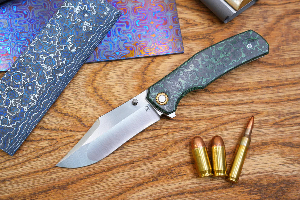 North Mountain Jellyfish 4th Green Generation Super Smooth M390 Blade Hand Polished Titanium Frame Ceramic Carbon Fiber Handle