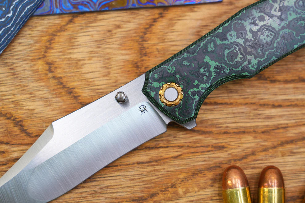 North Mountain Jellyfish 4th Green Generation Super Smooth M390 Blade Hand Polished Titanium Frame Ceramic Carbon Fiber Handle