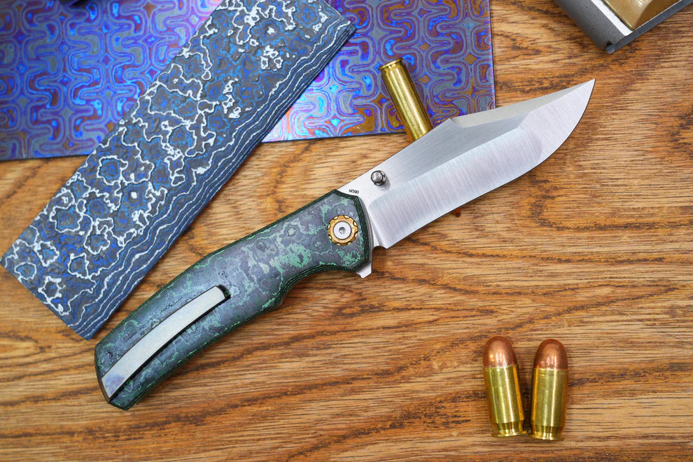 North Mountain Jellyfish 4th Green Generation Super Smooth M390 Blade Hand Polished Titanium Frame Ceramic Carbon Fiber Handle