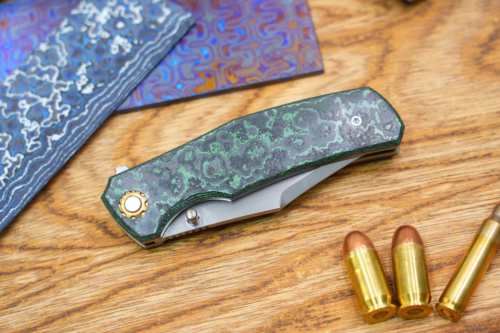 North Mountain Jellyfish 4th Green Generation Super Smooth M390 Blade Hand Polished Titanium Frame Ceramic Carbon Fiber Handle