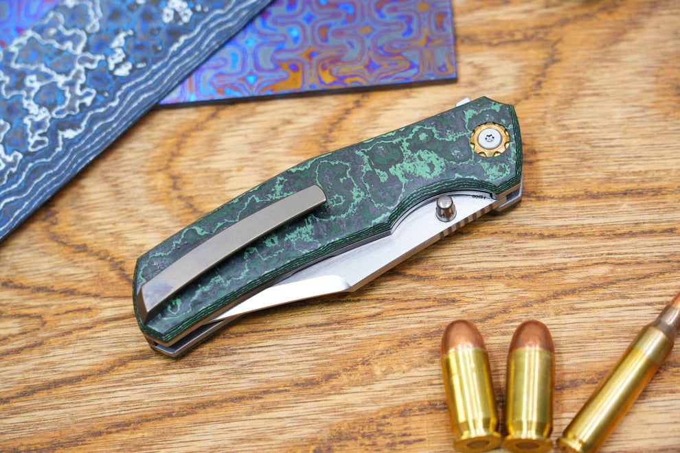 North Mountain Jellyfish 4th Green Generation Super Smooth M390 Blade Hand Polished Titanium Frame Ceramic Carbon Fiber Handle