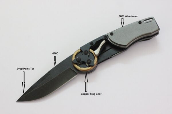 Mantis Gear Head 2026 DP EDC — 440C Drop Point Blade, Stonewashed Aluminum Handles, Liner Lock Folding Knife