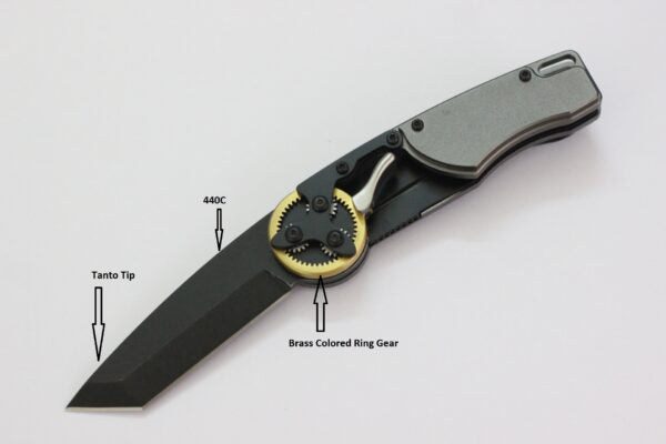 Mantis Gear Head 2026 T EDC — 440C Stainless Steel Tanto Blade, Stonewashed 6061 Aluminum Handles, Liner Lock Folding Knife