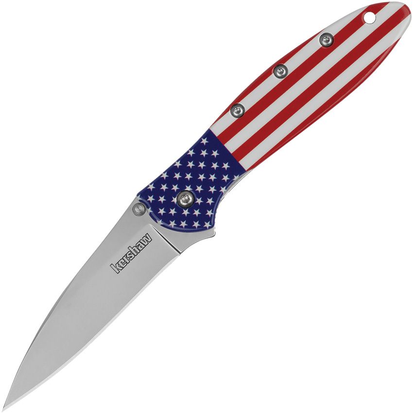 Kershaw Leek – USA Flag Assisted Opening 14C28N Blade & American Flag Aluminum Handle