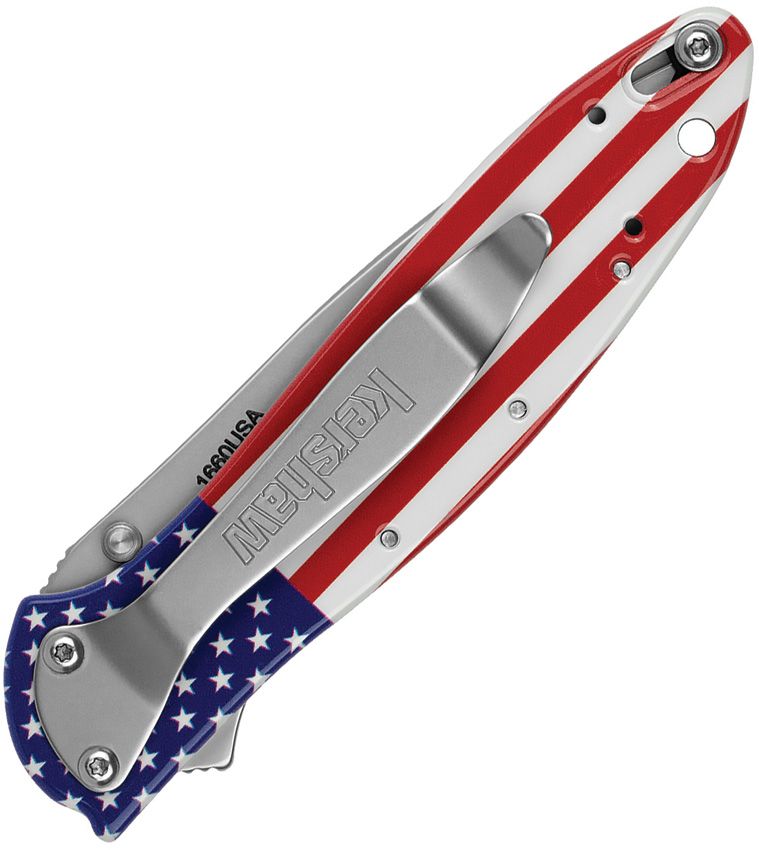Kershaw Leek – USA Flag Assisted Opening 14C28N Blade & American Flag Aluminum Handle