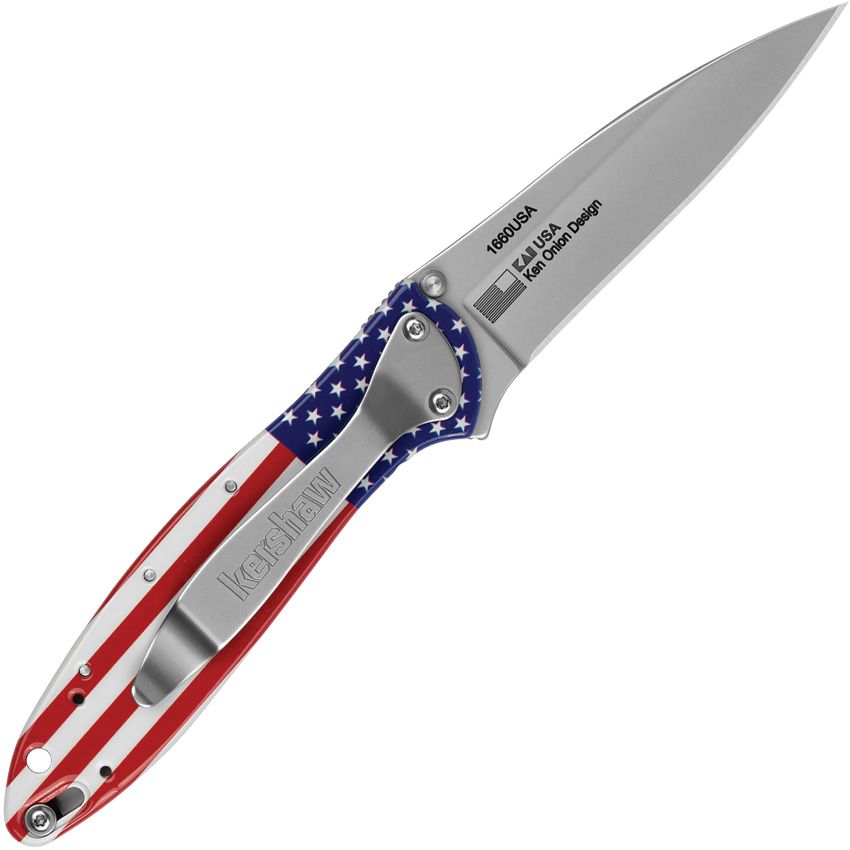 Kershaw Leek – USA Flag Assisted Opening 14C28N Blade & American Flag Aluminum Handle