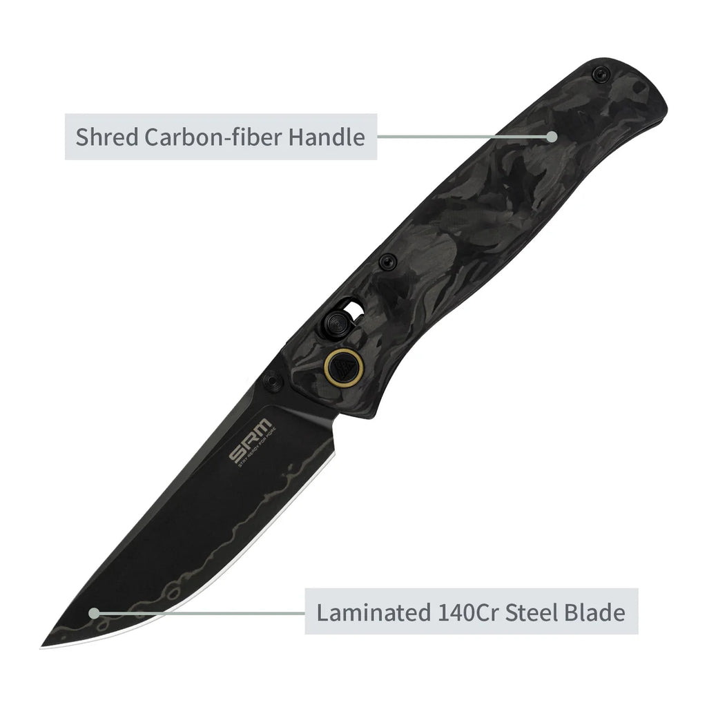 SRM Medal 255L-FB2 (3.2” Laminated 140Cr Steel Blade, Carbon-fiber Handle)