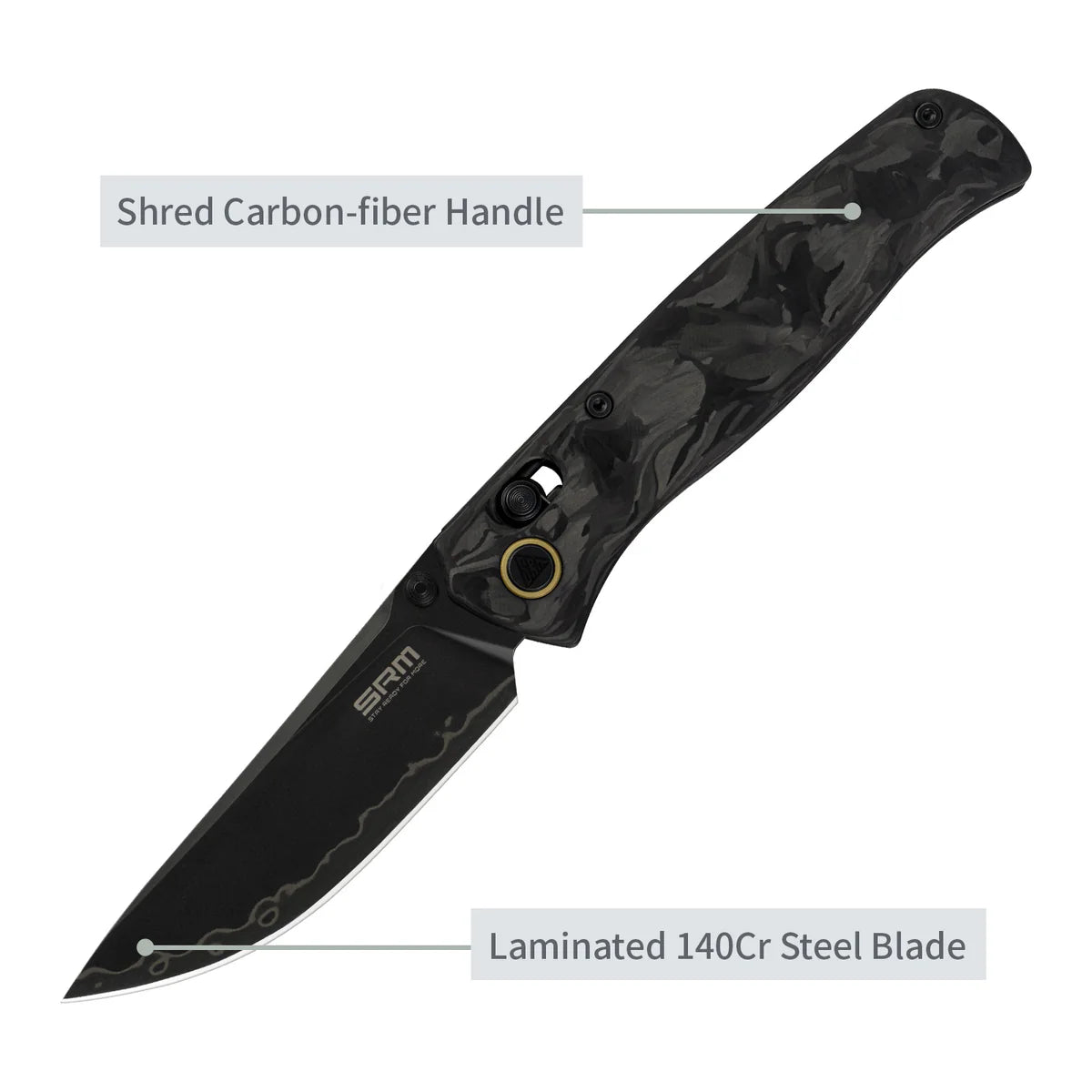 SRM Medal 255L-FB2 (3.2” Laminated 140Cr Steel Blade, Carbon-fiber Handle)